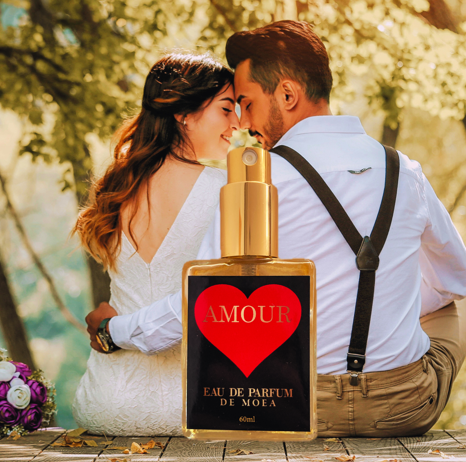Unisex organic vegan aphrodisiac perfume in glass bottle with botanicals.